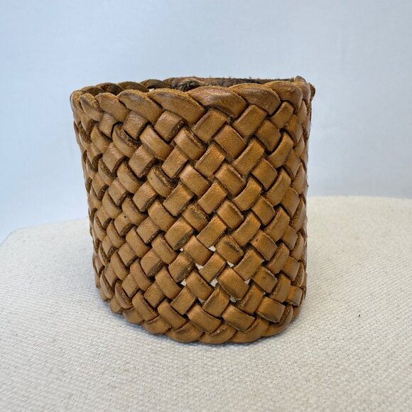 Motif Brand Wide Braided Leather Bracelet Snap Closure Natural Boho - Picture 12 of 14